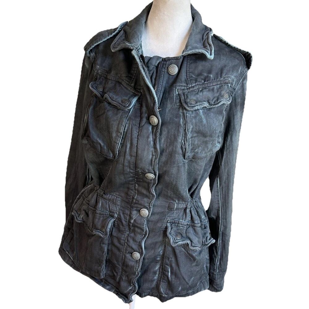 Free People Military Jacket XS Gray Distressed Drawstring Utility Cargo Army